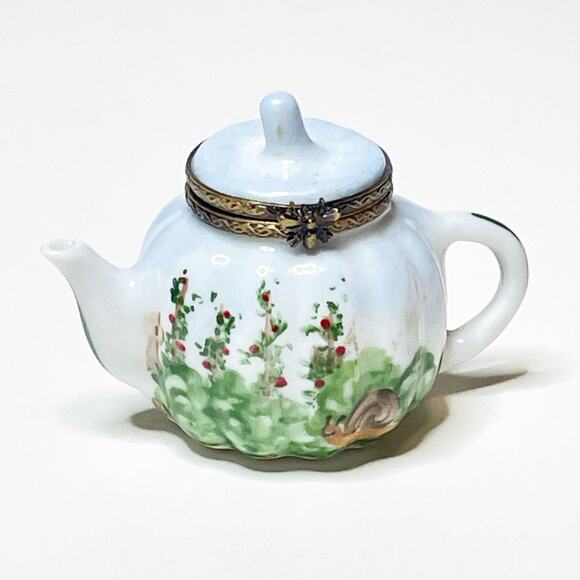 Limoges Box Mini Teapot Hand Painted Porcelain Trinket - Picture 1 of 4